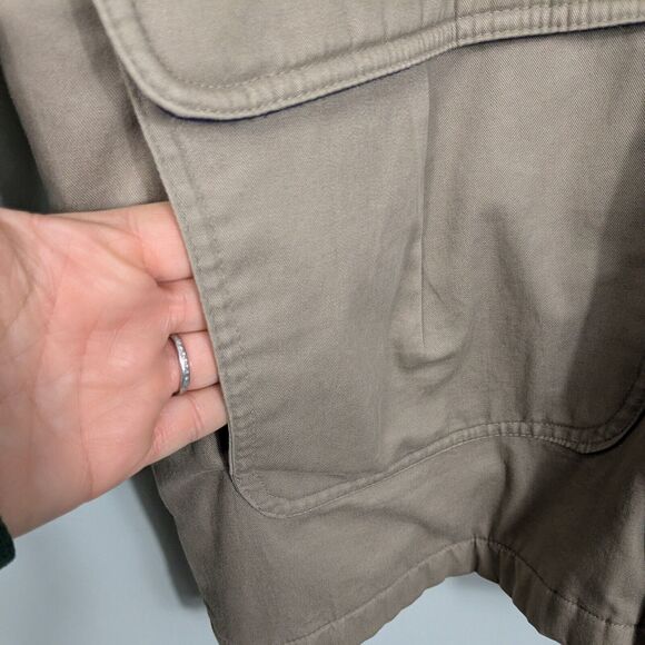 Vintage LL Bean Barn Jacket Mens L Tan Brown Leather Wool 80s 90s Chore Coat - Picture 9 of 16